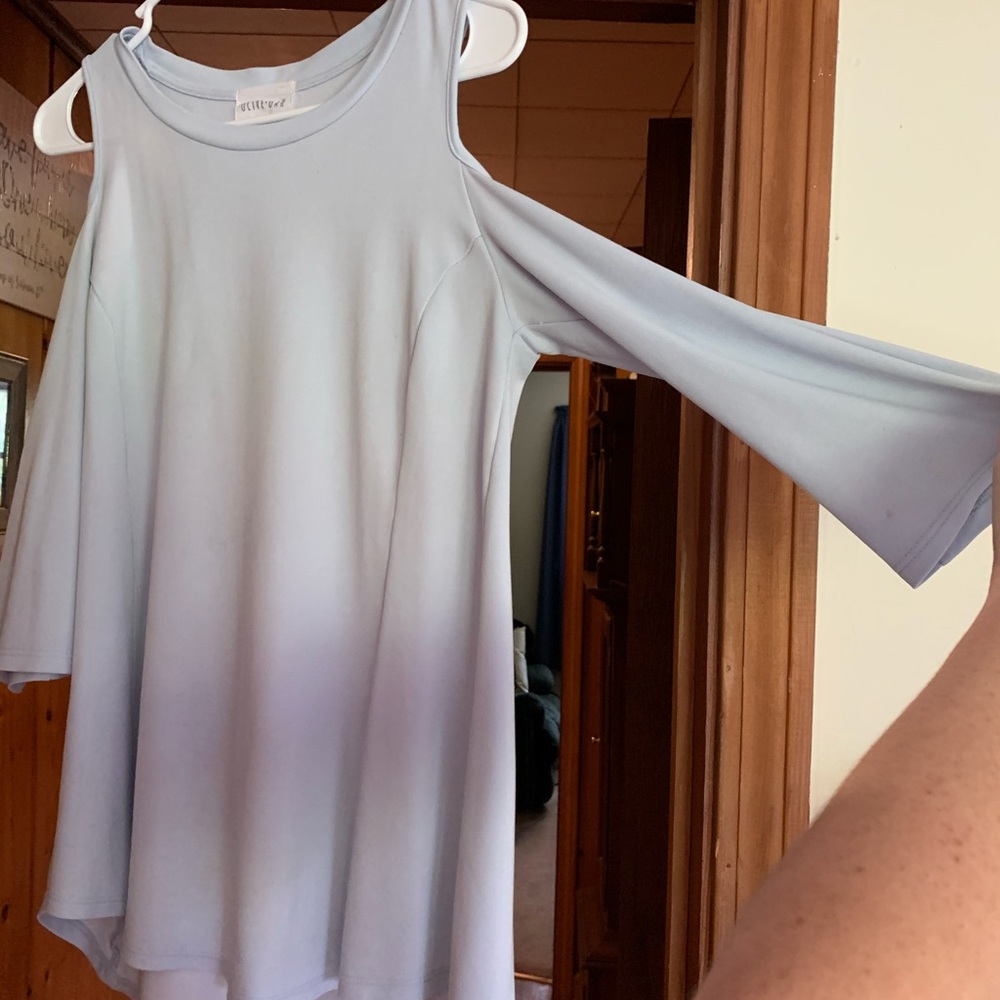 Blue Open Shoulder Blouse